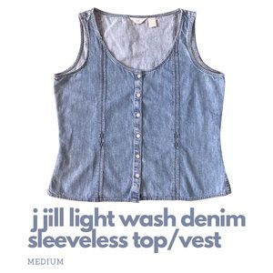 Vintage 90s J. Jill - Light Wash Denim Sleeveless Top/Vest - Women's Size Medium